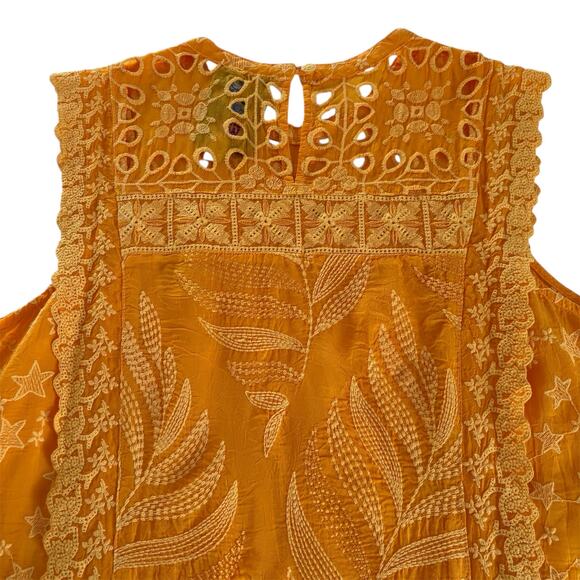Johnny Was Leafy Concetta Blouse Yellow Boho Embroidered High Neck Size Medium - Picture 8 of 8